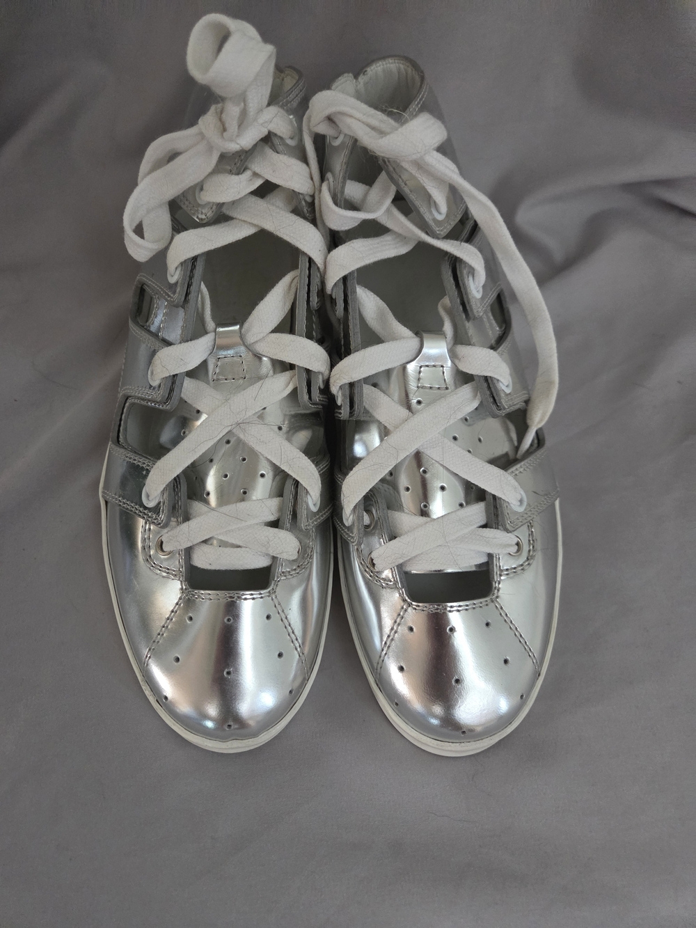 Emporio Armani Silver Metallic Lace-Up Sneakers